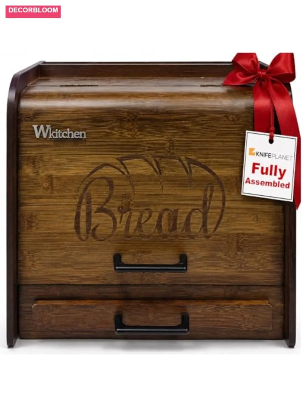 Extra Large Rustic Wood Bread Box with Crumb Tray, Kitchen Counter Storage